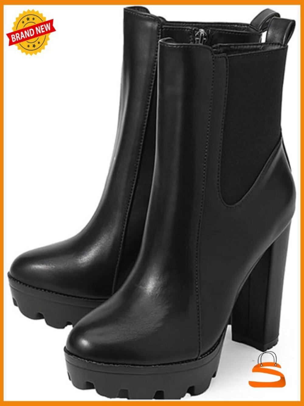 Chunky Platform Combat Ankle Booties with Side Zip Stretch Band